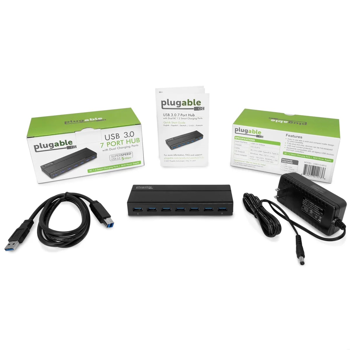 Plugable USB 3.0 7-Port Hub with 25W Adapter