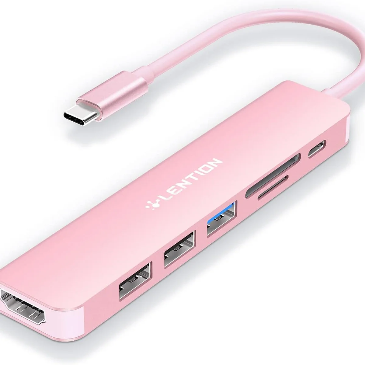 USB C Hub with 100W Charging, 4K HDMI, Dual Card Reader, USB 3.0 & 2.0 Compatible MacBook Pro, New Mac Air/Surface, Chromebook, More, Stable Driver Adapter (CB-CE18, Rose Gold)