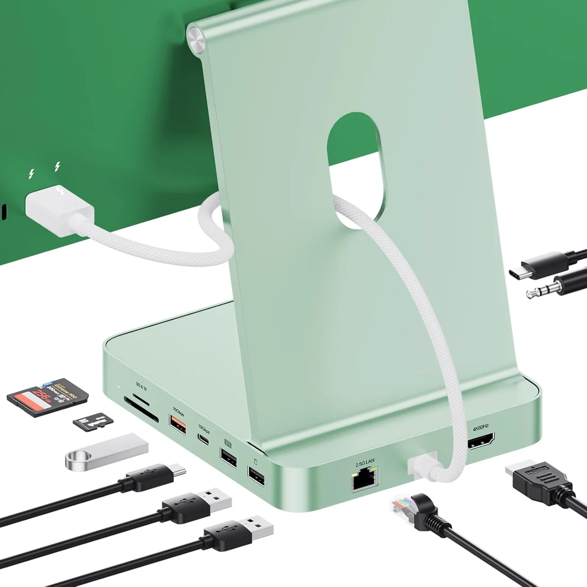 Upgraded 11 in 1 USB C Hub for iMac 24 inch USB Hub 2021 2023 2024 Support M.2 SSD (NOT Included), iMac Hub M1 M3 M4 Accessories, 4K HDMI, 2.5G Ethernet, 5 USB A/C Max 10Gbps, SD/TF - Green