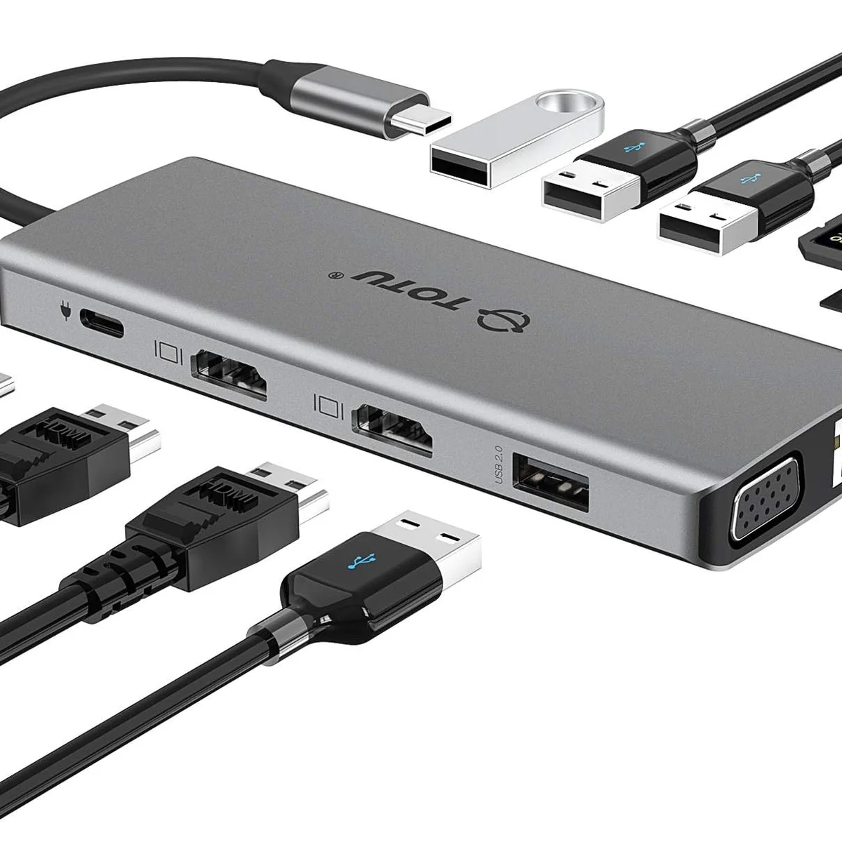 13-in-1 USB-C Hub with Ethernet, 4K HDMI, VGA, PD, SD/TF Cards Reader, Mic/Audio Docking Station for MacBook Pro Air XPS and Other USB-C Laptops
