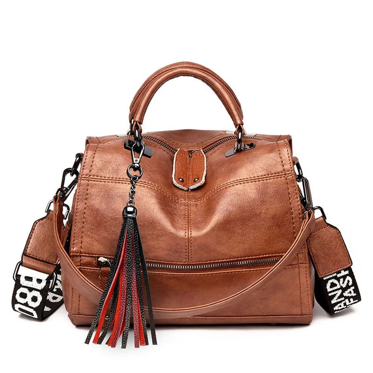 2019 Women Leather Handbags High Qualit Tassel Female Shoulder Crossbody Bags for Women Casual Tote Bag Vintage Sac A Main New view 1