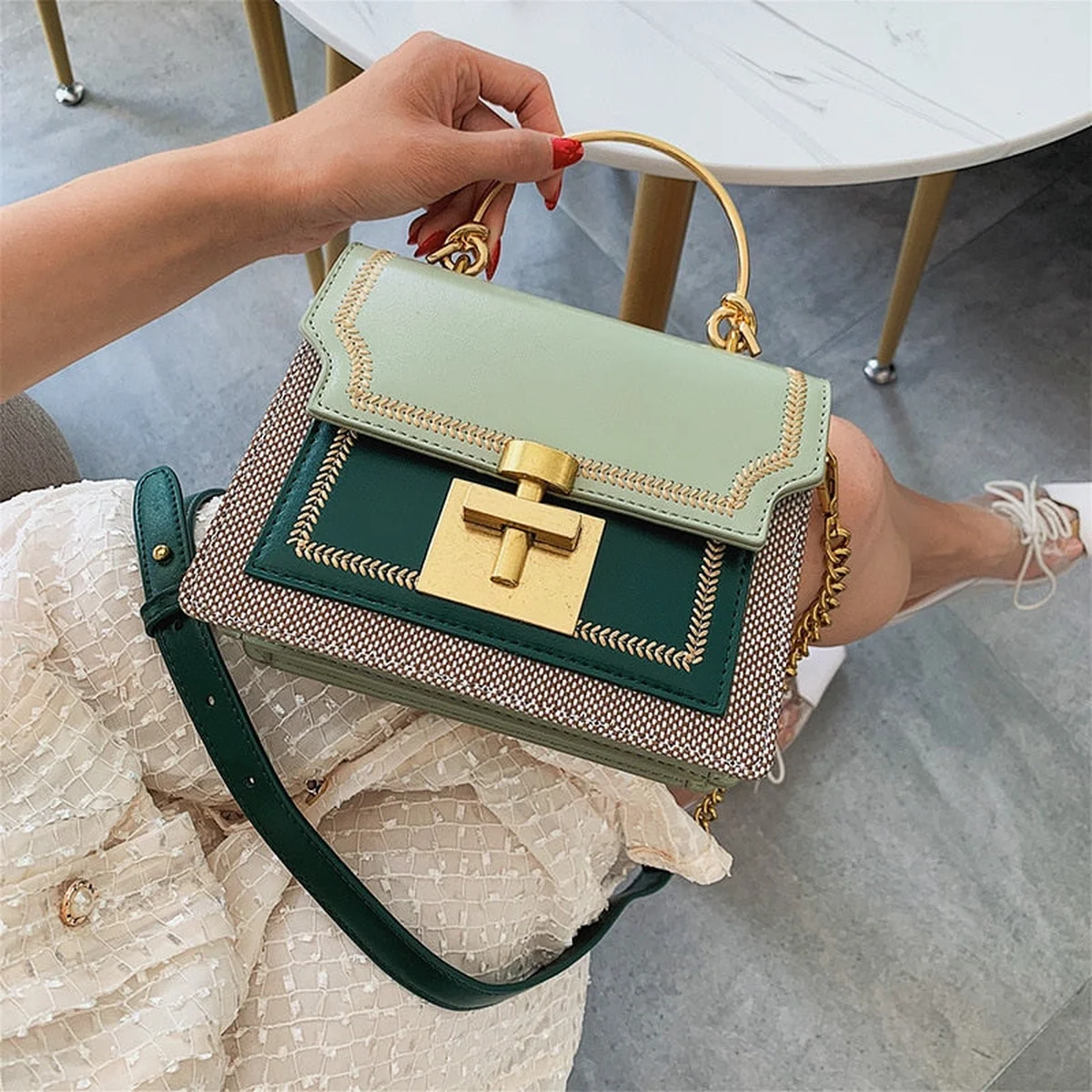 2020 New Fashion Pathwork PU Leather Women Crossbody Bags Vintage Shoulder Messenger Bag Ladies Clutch Casual Totes Female Purse view 1