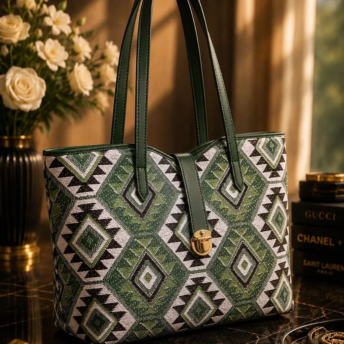 Luxury Woven Pattern Tote Bag for Women β Large Capacity Shoulder Bag view 1