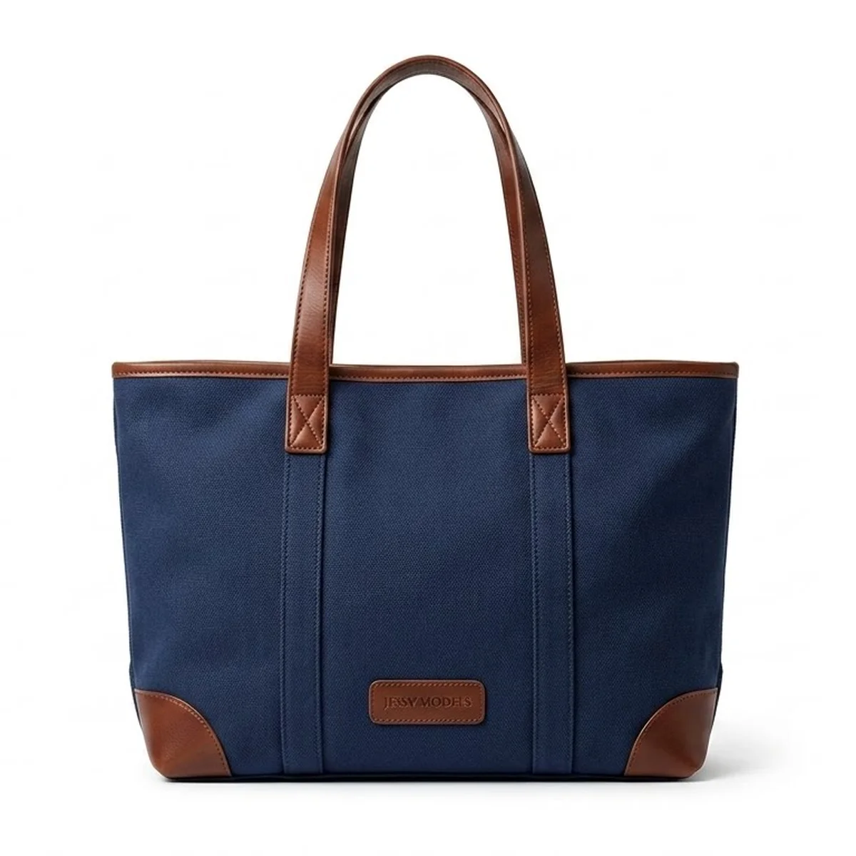 Navy Canvas Tote Bag – Leather Handle Shoulder Bag for Work & Travel view 1