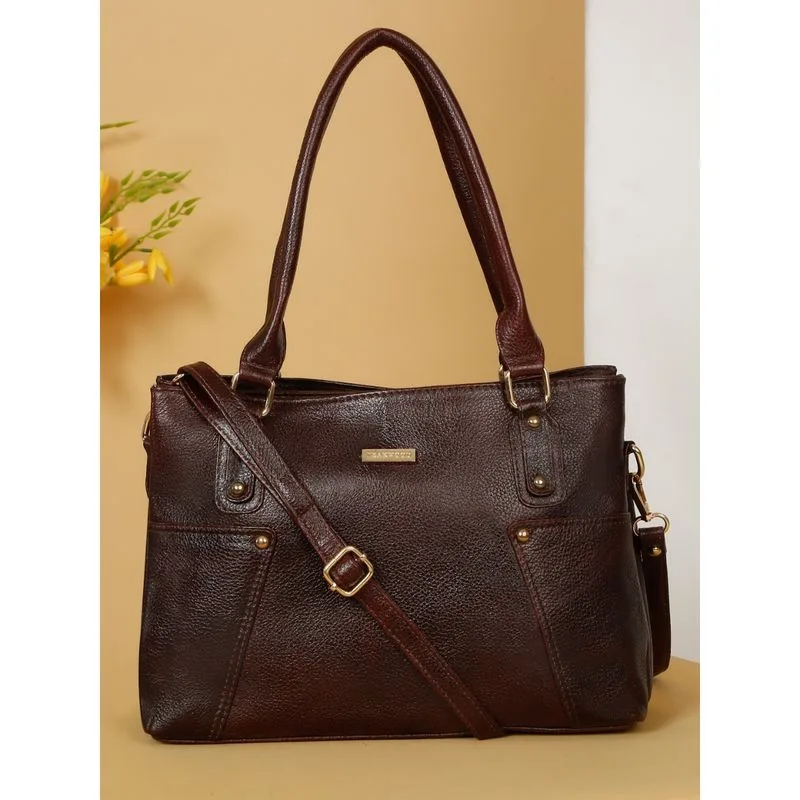 Teakwood Leather Brown Shoulder Bag with Detachable Strap (Brown) view 1
