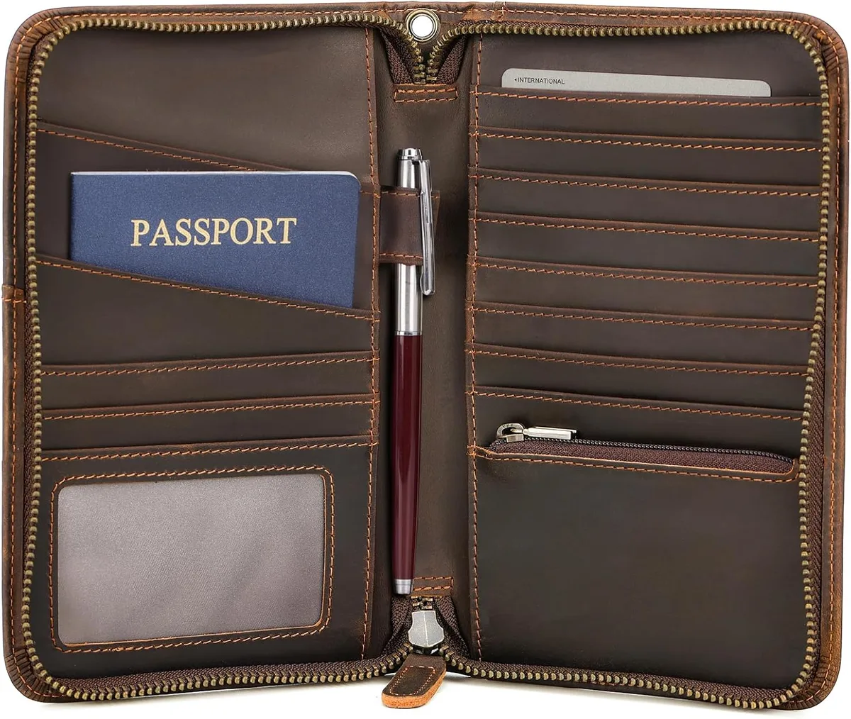 Zippered Travel Leather Organizer Wallet view 1