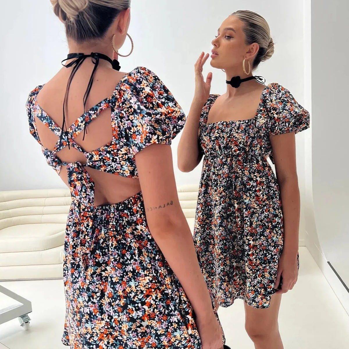 Let's Dance Mini Dress Black Floral view 1