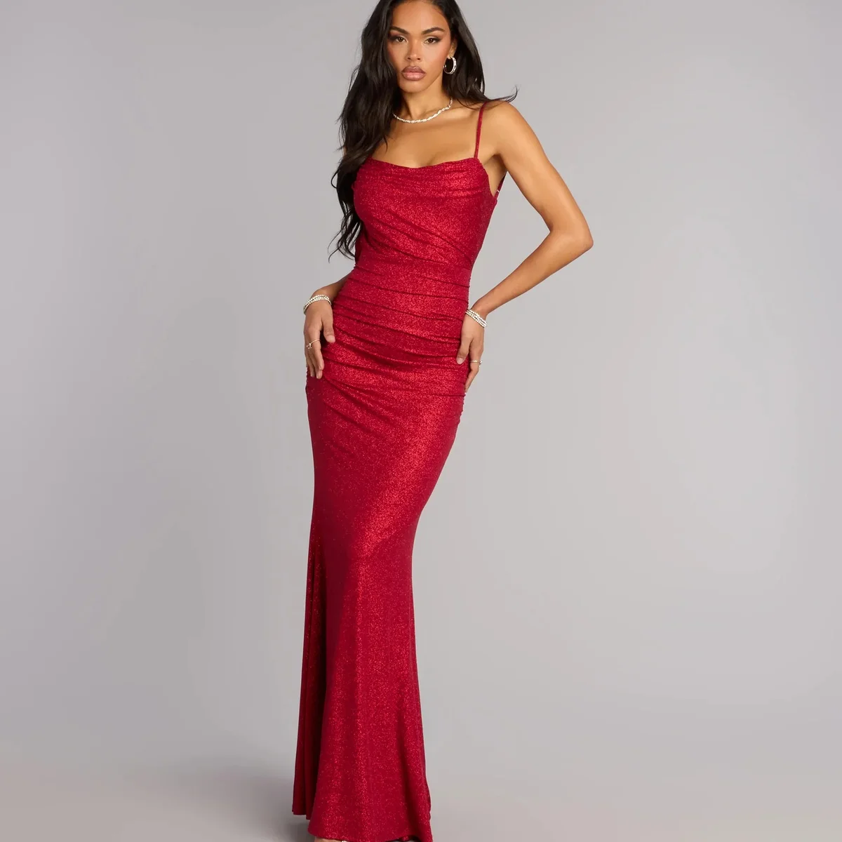 Amelie Ruched Glitter Knit Mermaid Dress view 1