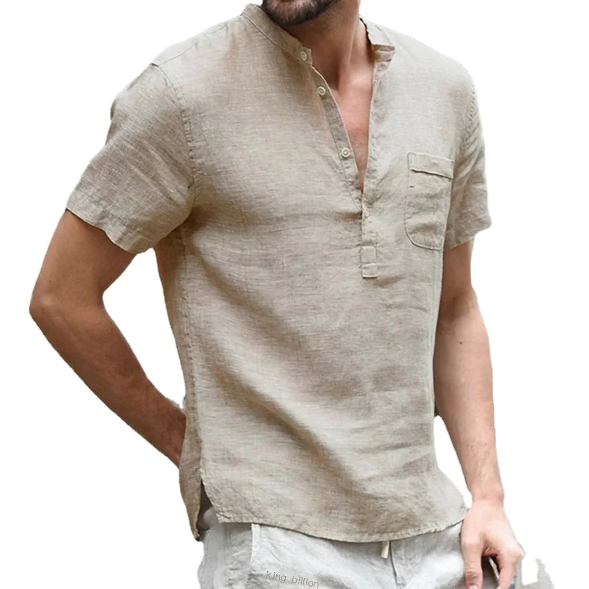 Summer New Men's Short-Sleeved T-shirt Cotton and Linen Led Casual Men's T-shirt Shirt Male Breathable S-3XL view 1