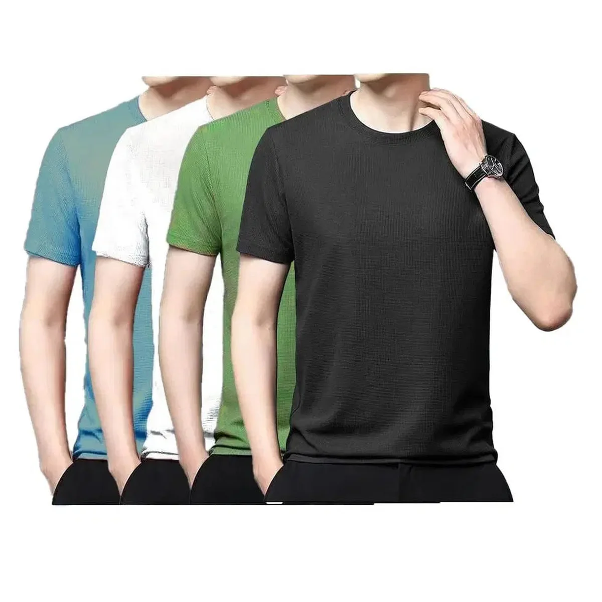 Polyester Stretchable Solid Half Sleeves Mens Round Neck T-Shirt Pack Of 4 view 1