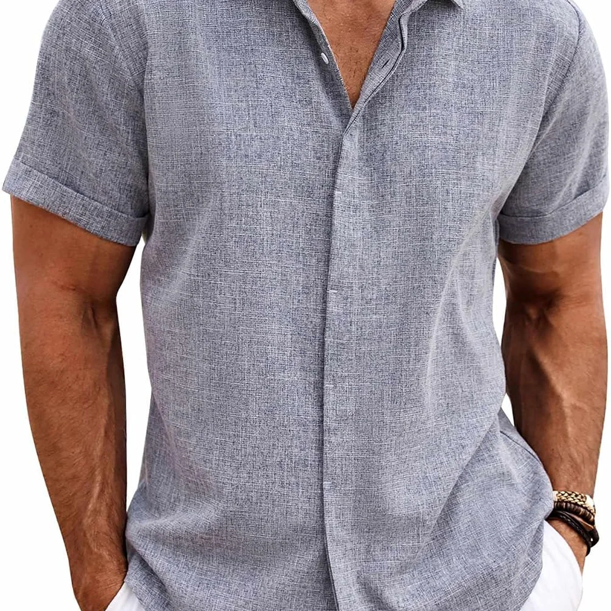 COOFANDY Men's Linen Shirts Short Sleeve Casual Shirts Button Down Shirt for Men Beach Summer Wedding Shirt view 1
