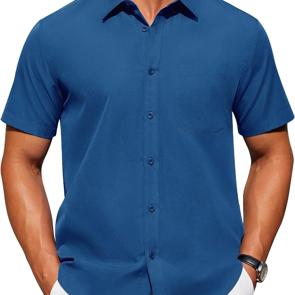 Alimens & Gentle Men's Short Sleeve Dress Shirts Wrinkle Free Untucked Casual Button Down Shirt view 1