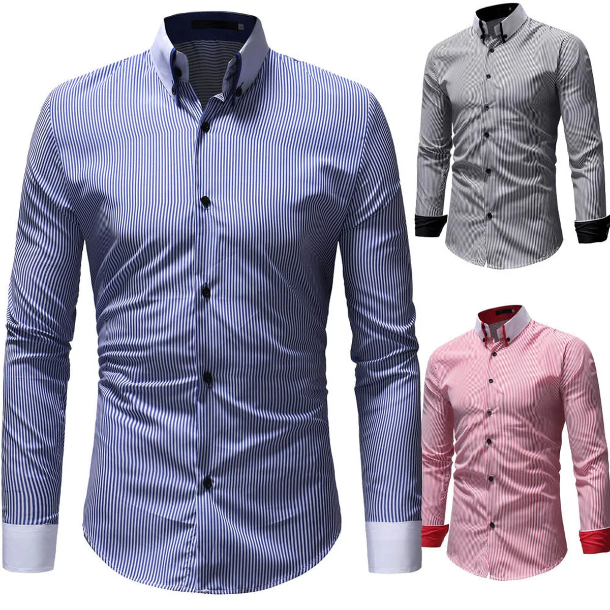 Men Casual Shirt 2018 Fashion Long Sleeve Stripe Shirt view 1