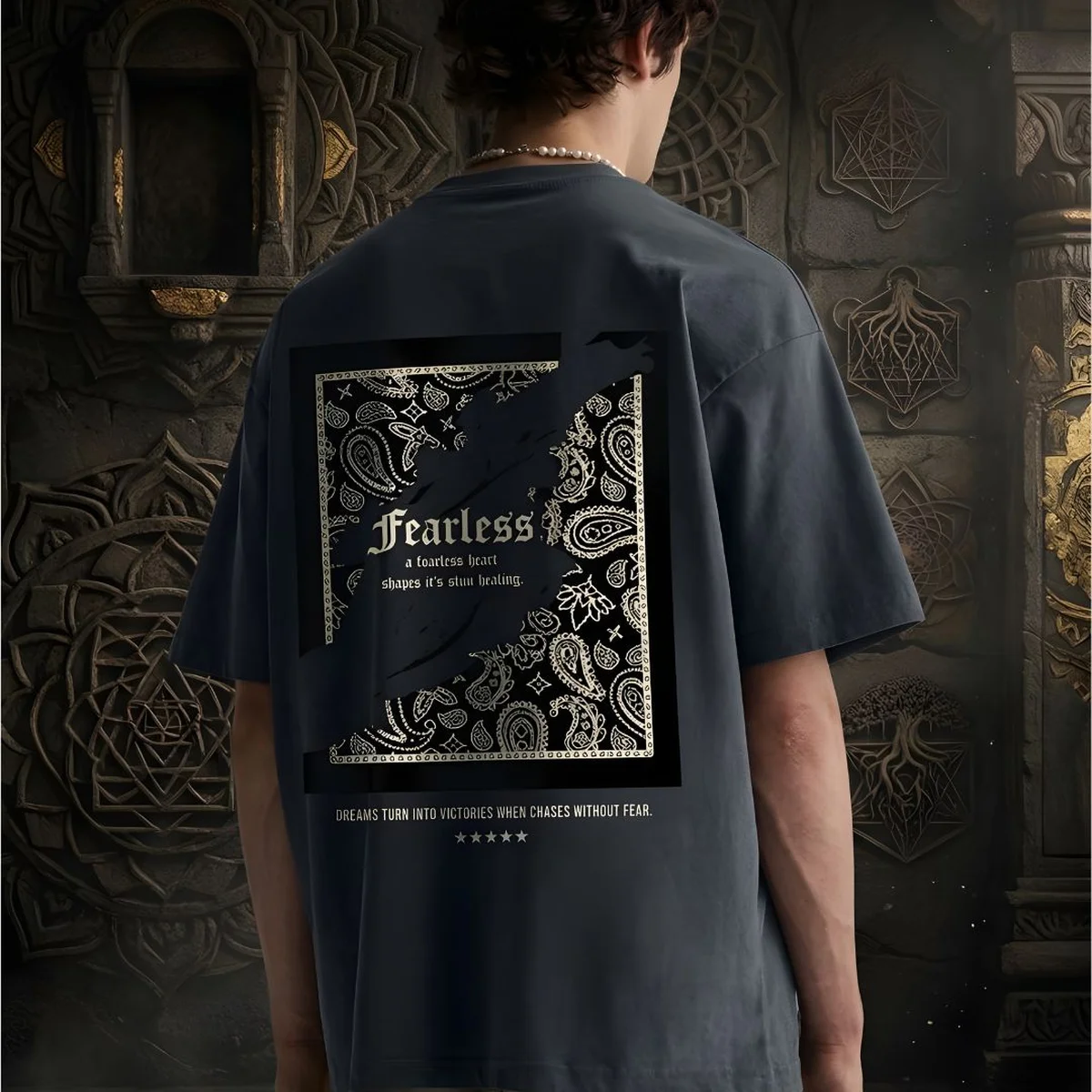 FEARLESS HEART Men Printed Oversized T-Shirt view 1