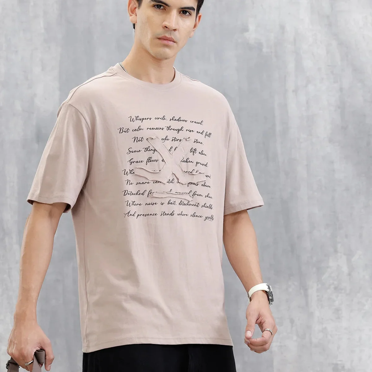 Printed Logo Oversized T-Shirt | Beige view 1