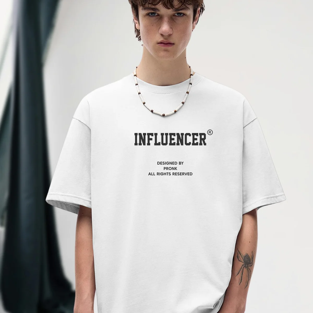 INFLUENCER White Men Oversized T-Shirt – Pure Cotton | Streetwear Fashion | Loose Fit view 1