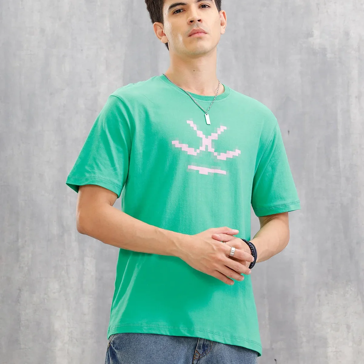 Placement Patchwork Oversized T-Shirt | Green view 1