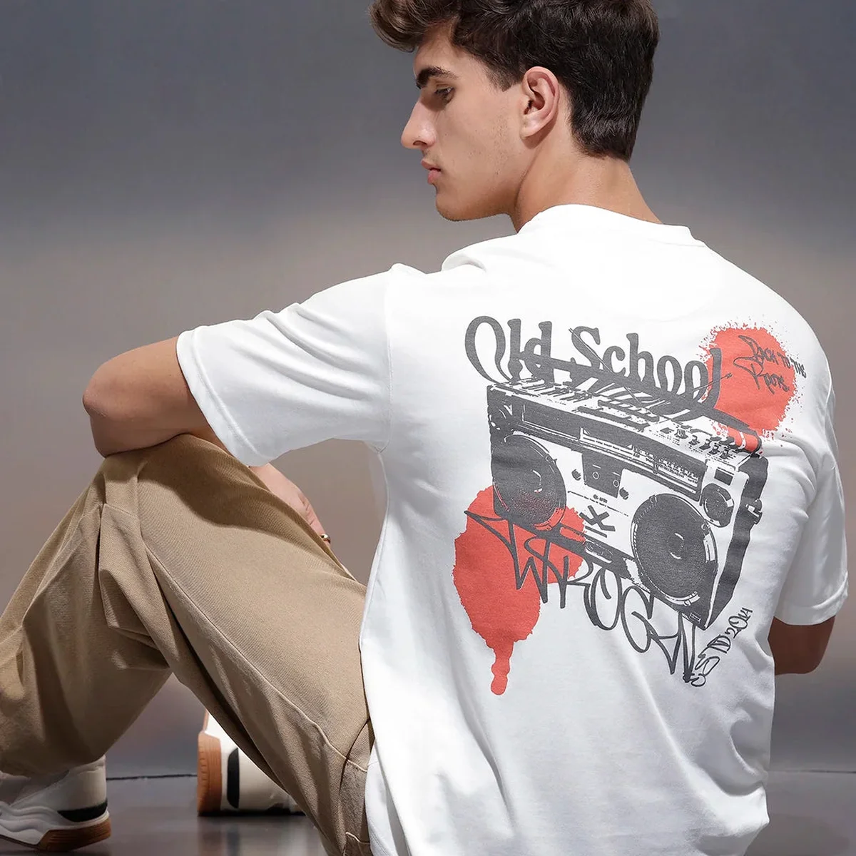 Casual Back Printed Oversized T-Shirt | White view 1