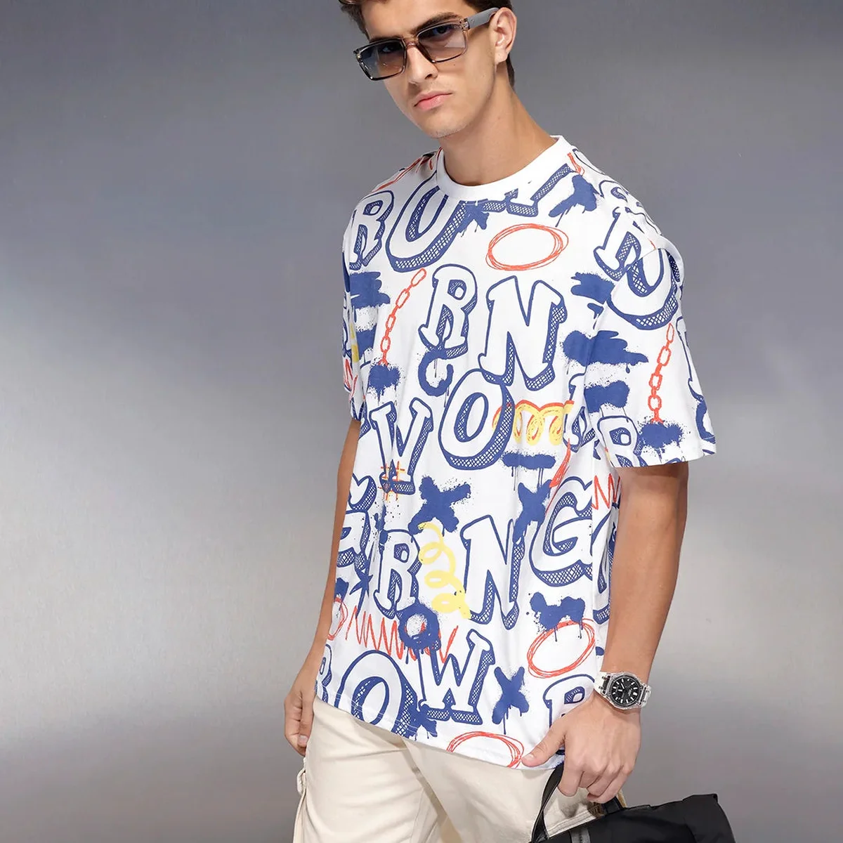 All-over print oversized T-shirt | White