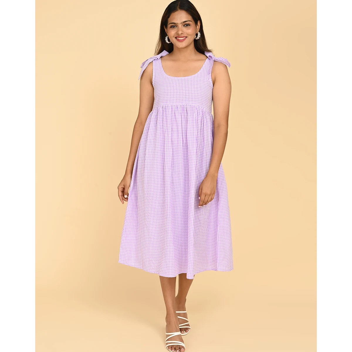 Premium 100% Cotton Check Midi Dress for Women in India – Casual Wear