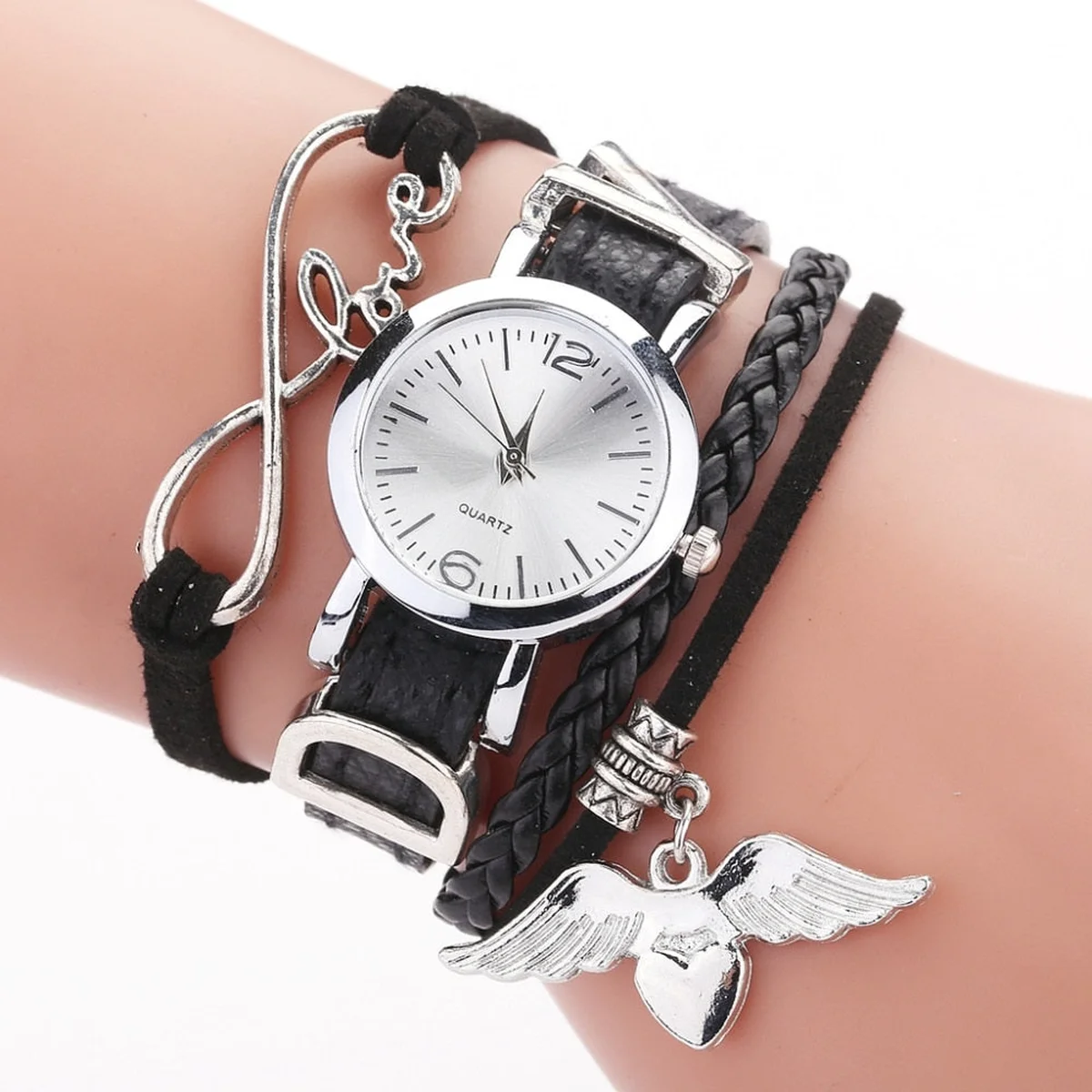 Duoya Brand Watches For Women Luxury Silver Heart Pendant Leather Belt Quartz Clock Ladies Wrist Watch 2019 Zegarek Damski view 1