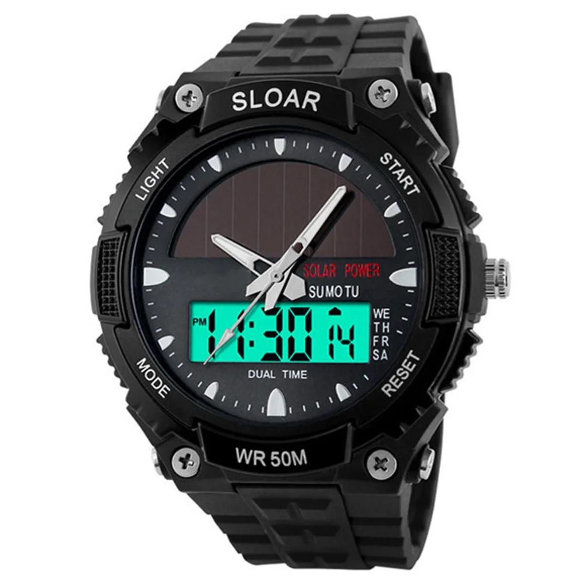 2018 New Men Sports Solar Power Dual Time Display Water Resistant Electronic Wrist Watch sport digital watch montre homme view 1