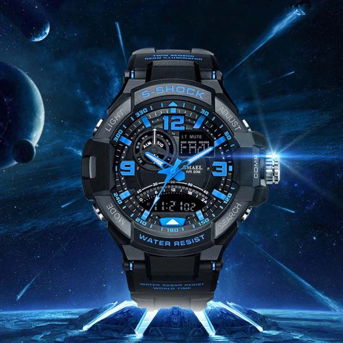 men’s watch Outdoor Sports Waterproof LED Cold Light Double Display sport watch Electronic digital Watch gifts Men's Luminous view 1