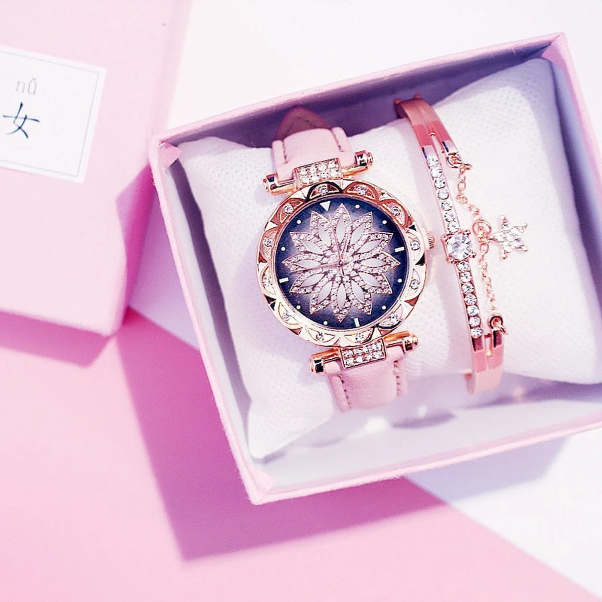Luxury Women Watches Bracelet set Starry Sky Ladies Bracelet Watch Casual Leather Quartz watch Wristwatch Clock Relogio Feminino view 1