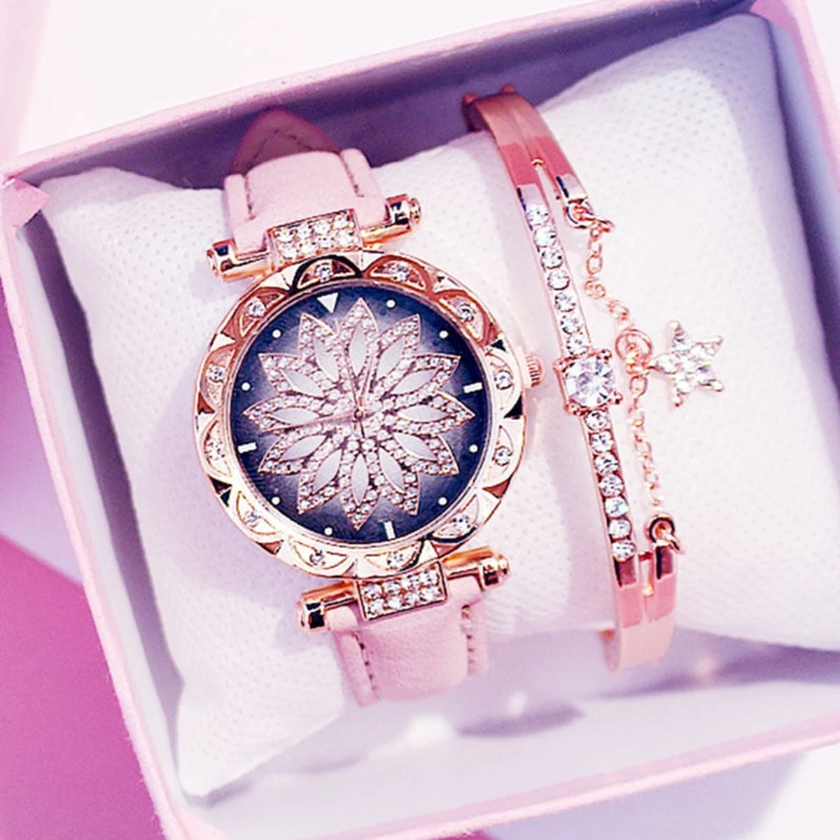 2019 Women Watches Bracelet set Starry Sky Ladies Bracelet Watch Casual Leather Quartz Wristwatch Clock Relogio Feminino view 1