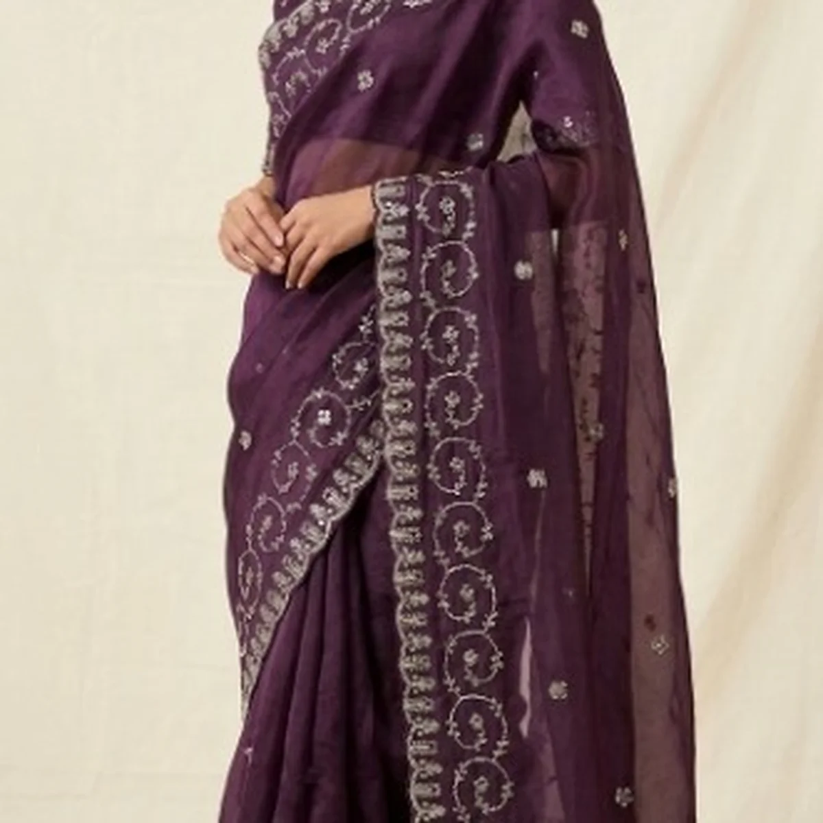 Wine-Purple Organza Saree image 1