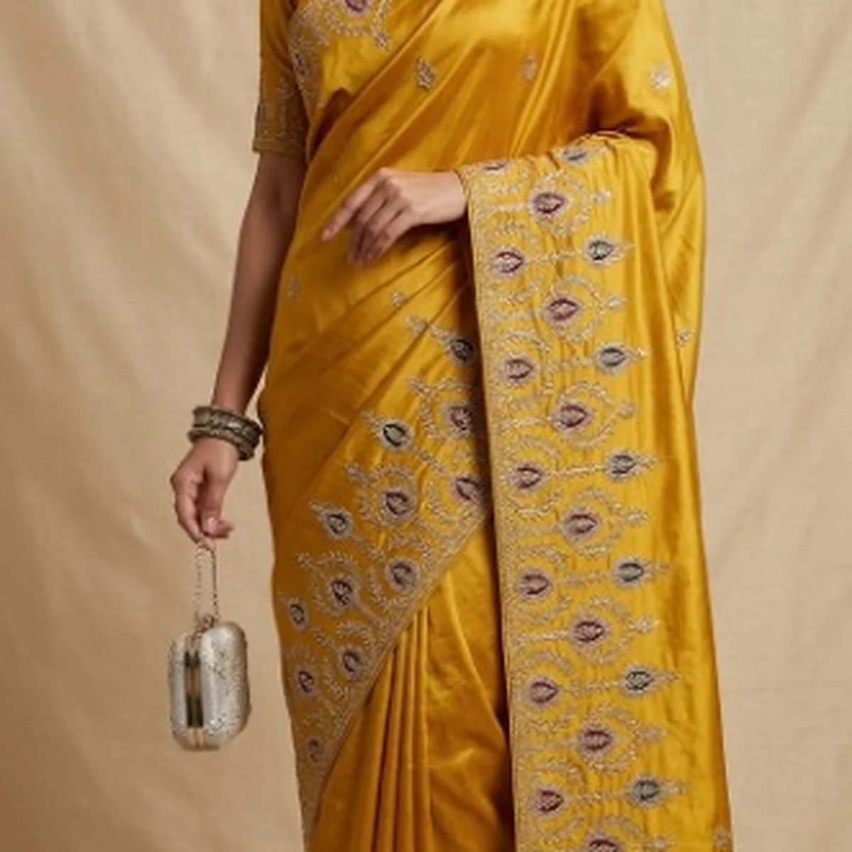 Mustard Yellow Semi silk saree image 1