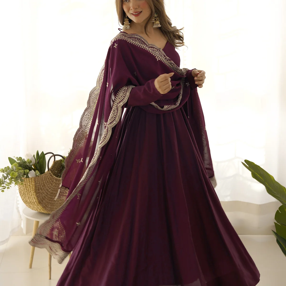 Premium Roman Silk Anarkali Suit Set image 1