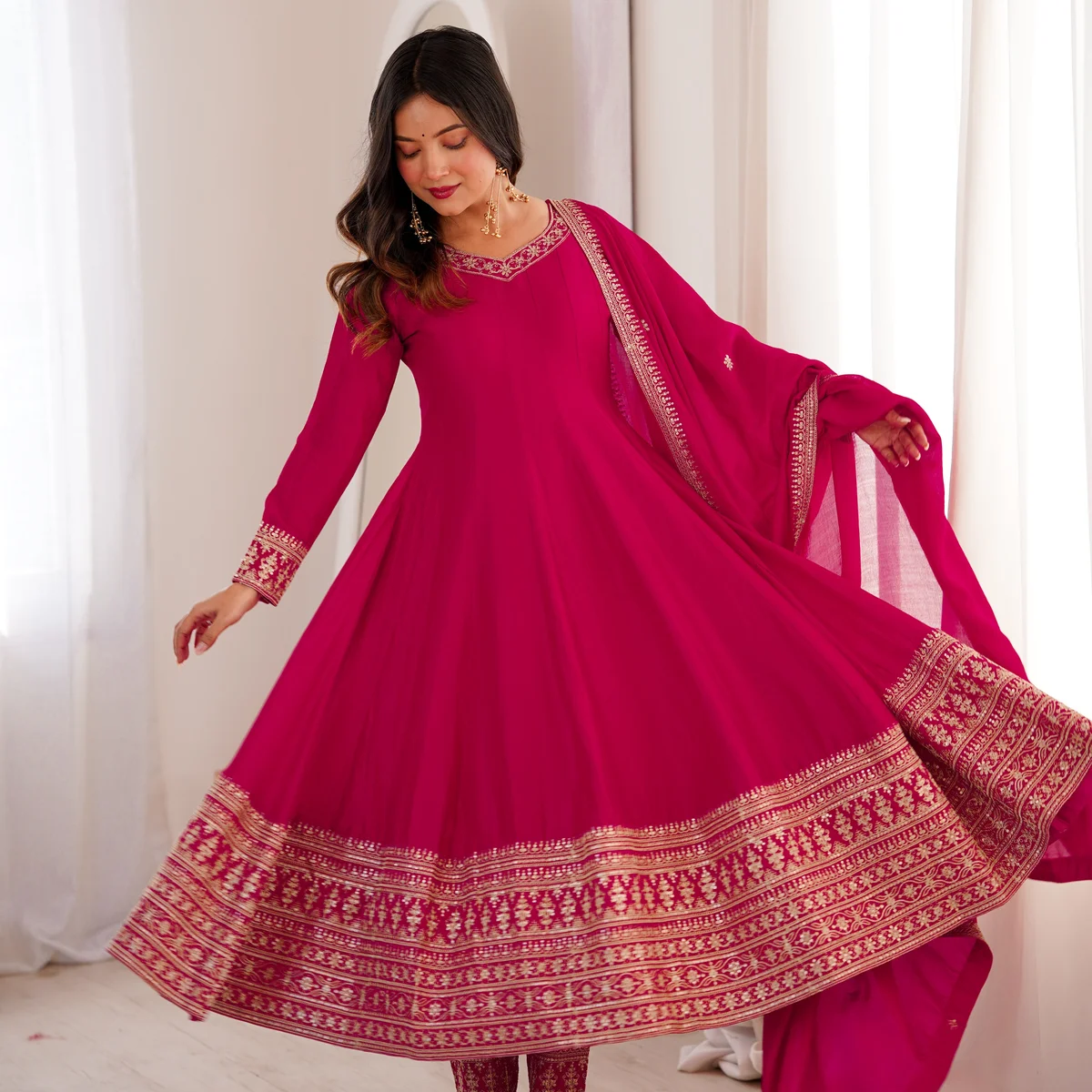 Premium Vichitra Silk Anarkali Suit Set image 1