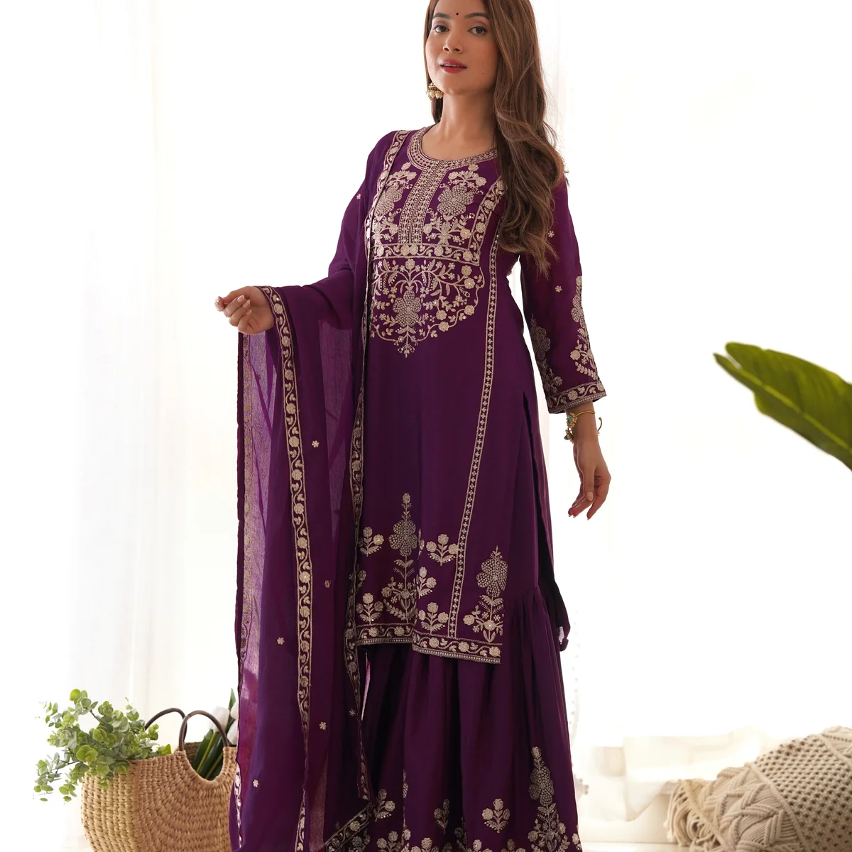 Premium Chinnon Silk Sharara Suit Set image 1