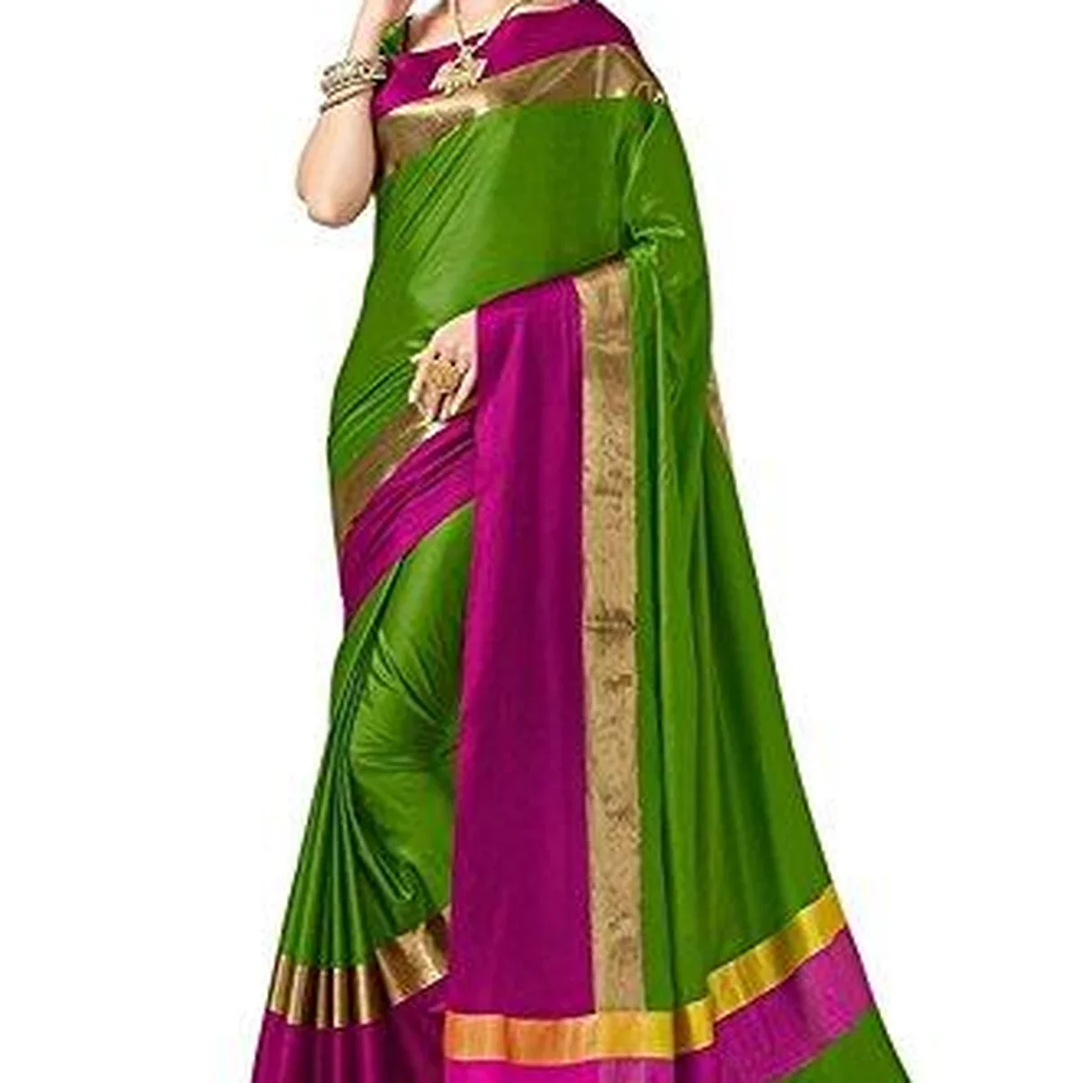 Indian Beauty with Blouse Piece Art Silk Saree (Blue N_Green_Free Size)