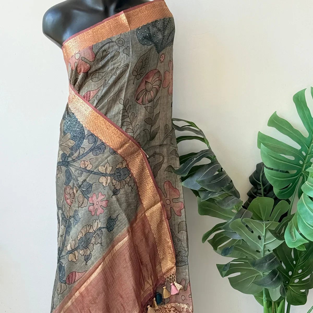 Kalamkari printed Munga silk saree image 1