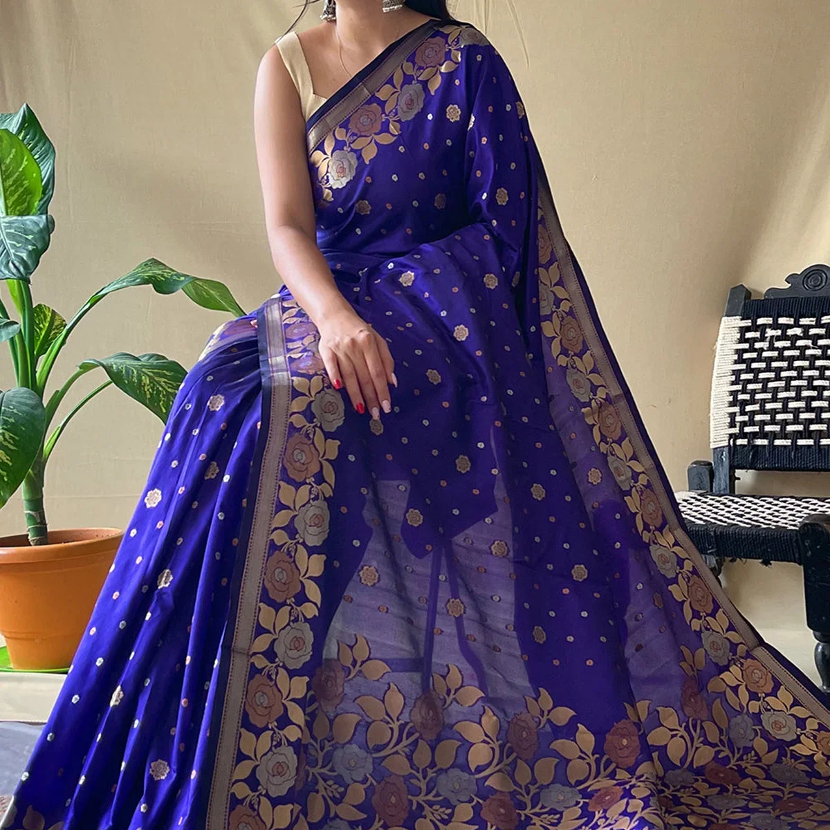 Vibrant Blue Banarasi Saree image 1