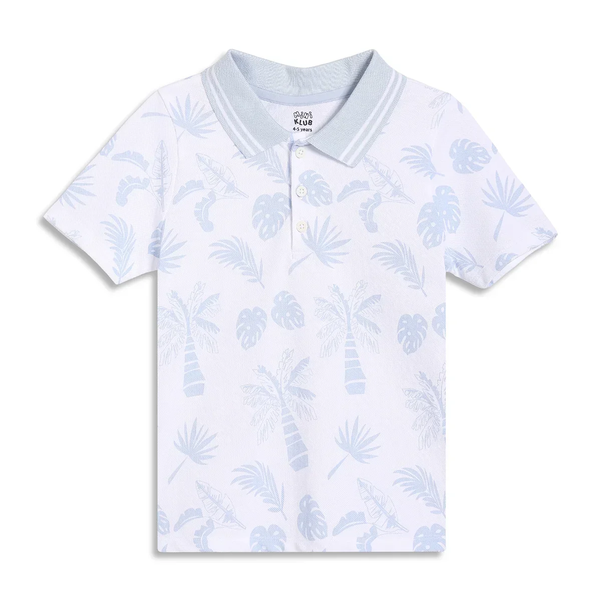 Baby Boys Palm Print Polo T-Shirt, Light Blue and White image 1
