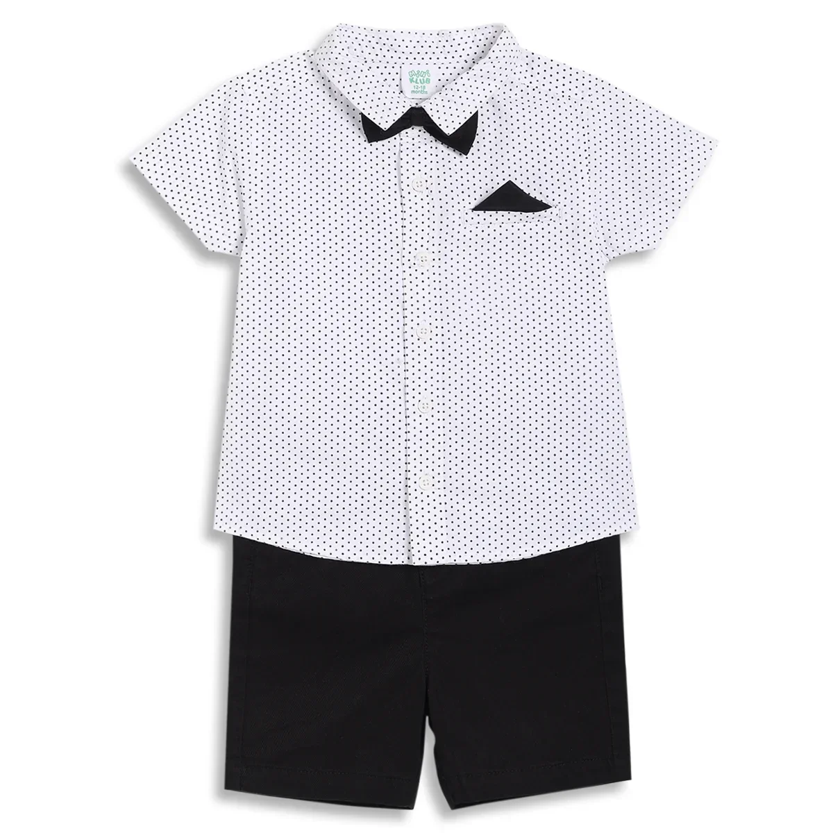 Baby Boys Polka Dot Shirt and Solid Shorts Co-ord Set, White and Black image 1
