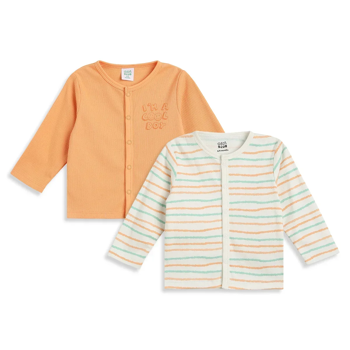 Baby Boys Peach and White Cotton Front Open Full Sleeve Vest Pack of 2 Everyday Essentials image 1
