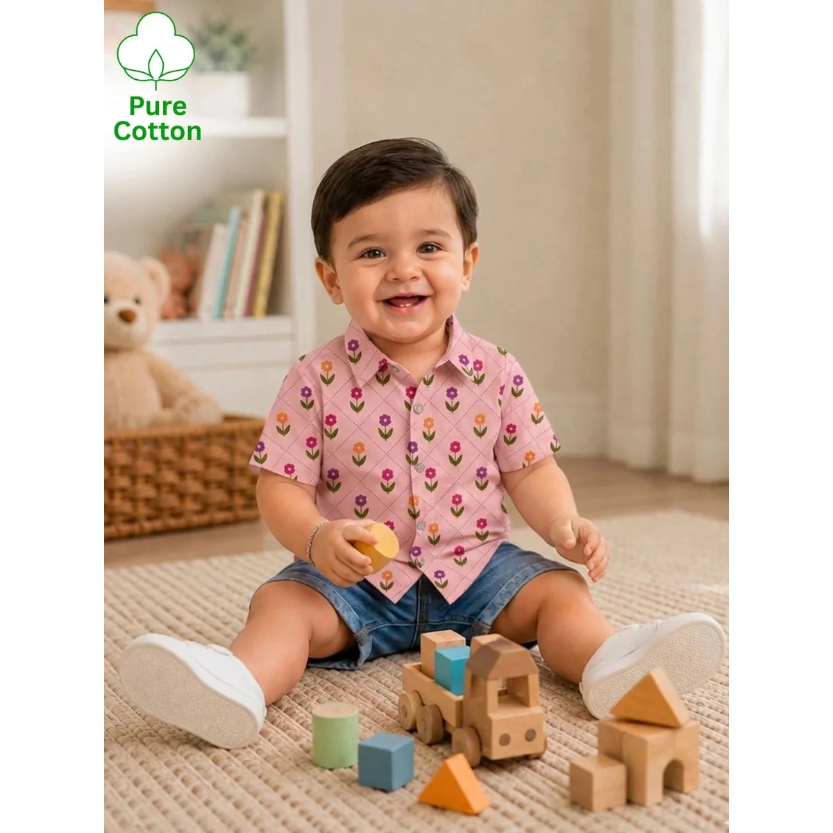 Premium Pure Cotton Half Sleeves Shirt For Infant Boys image 1