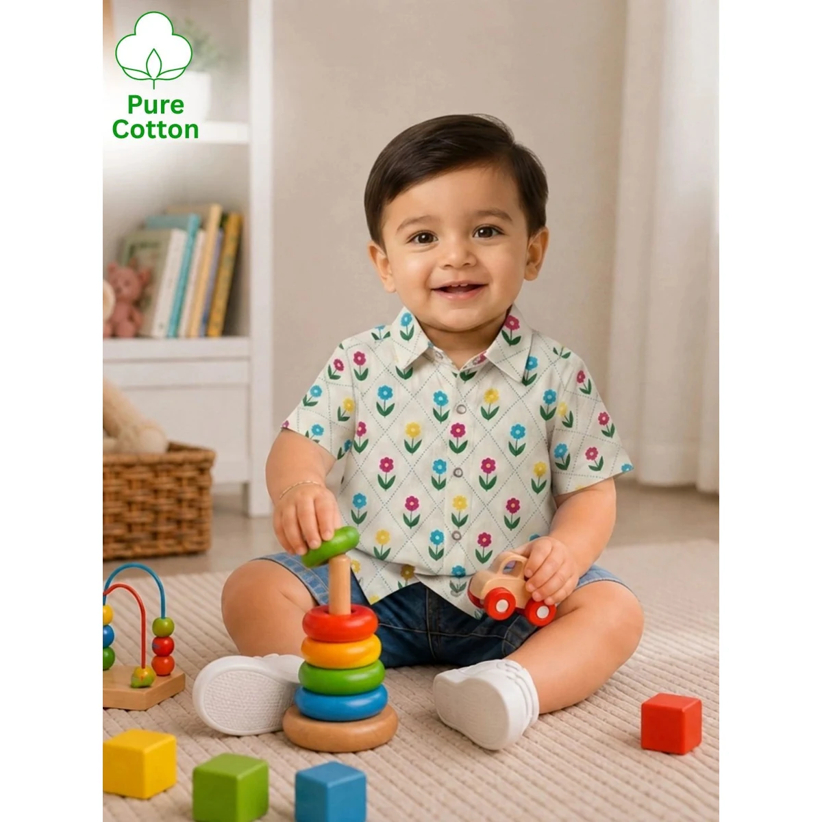 Premium Pure Cotton Half Sleeves Shirt For Infant Boys Style 2