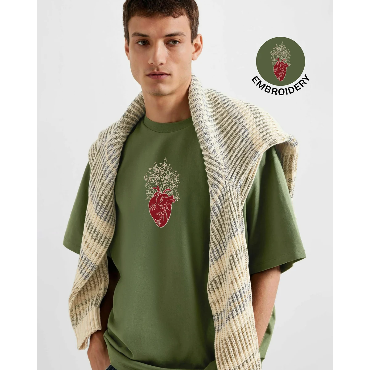 Premium Floral Heart Embroidery Oversized T-Shirt