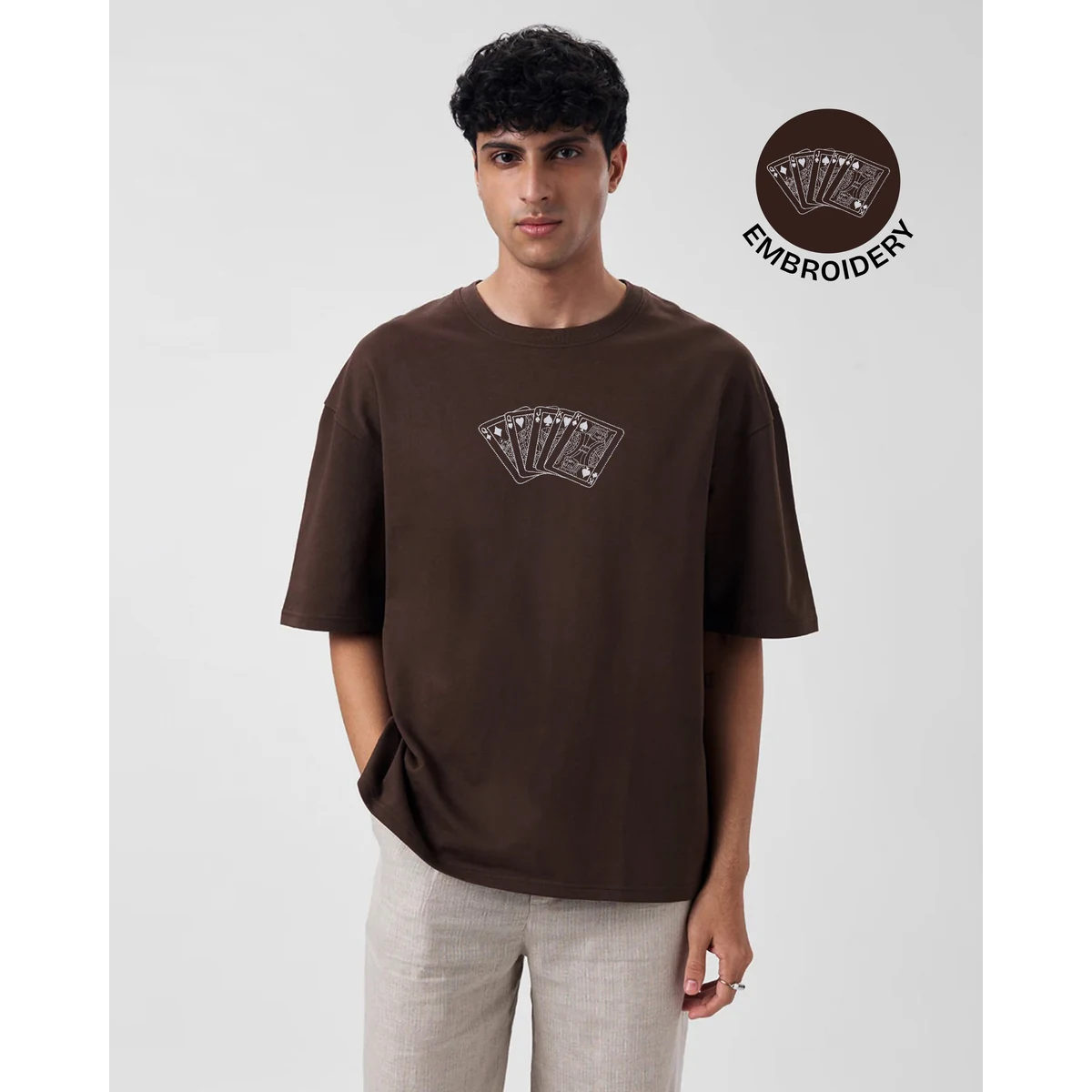 Premium Playing Card Embroidery Oversized T-Shirt image 1