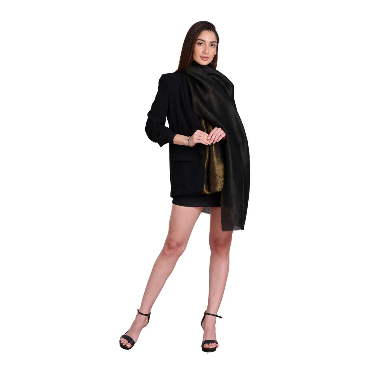 Premium Women's Black Solid Glitz Scarf