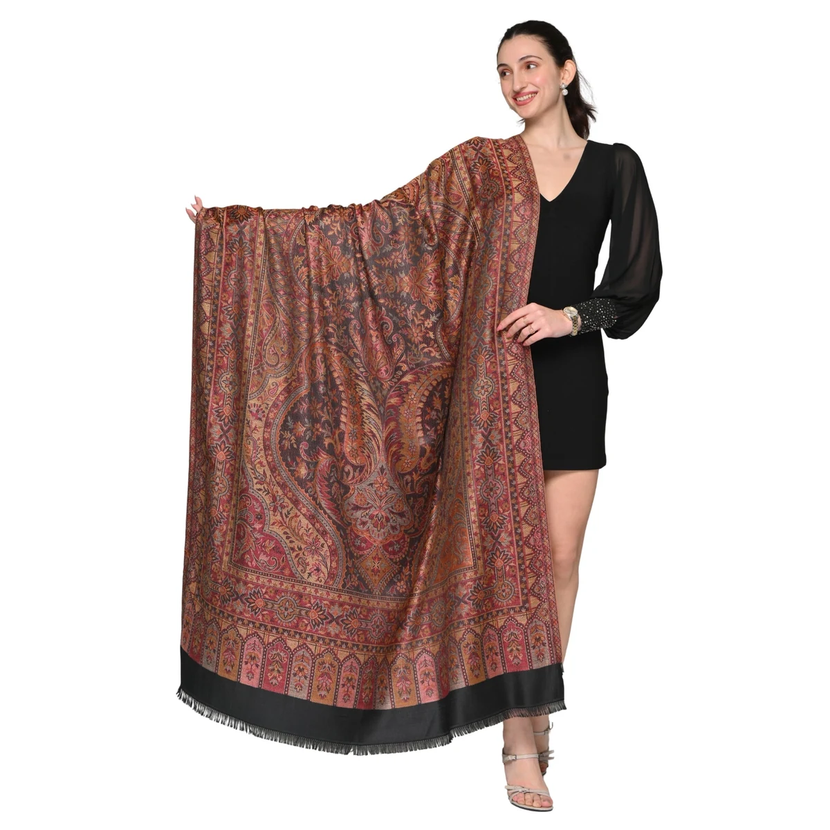Premium Women's Faux Pashmina Antique Jamawar Shawl