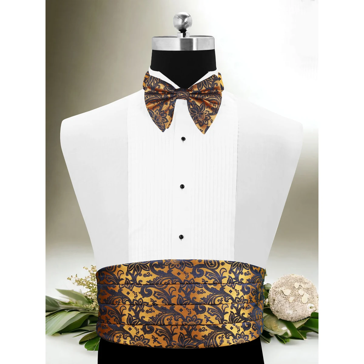 Premium The Woodlot Copse Golden Cummerbund, Bow Tie & Pocket Square Set