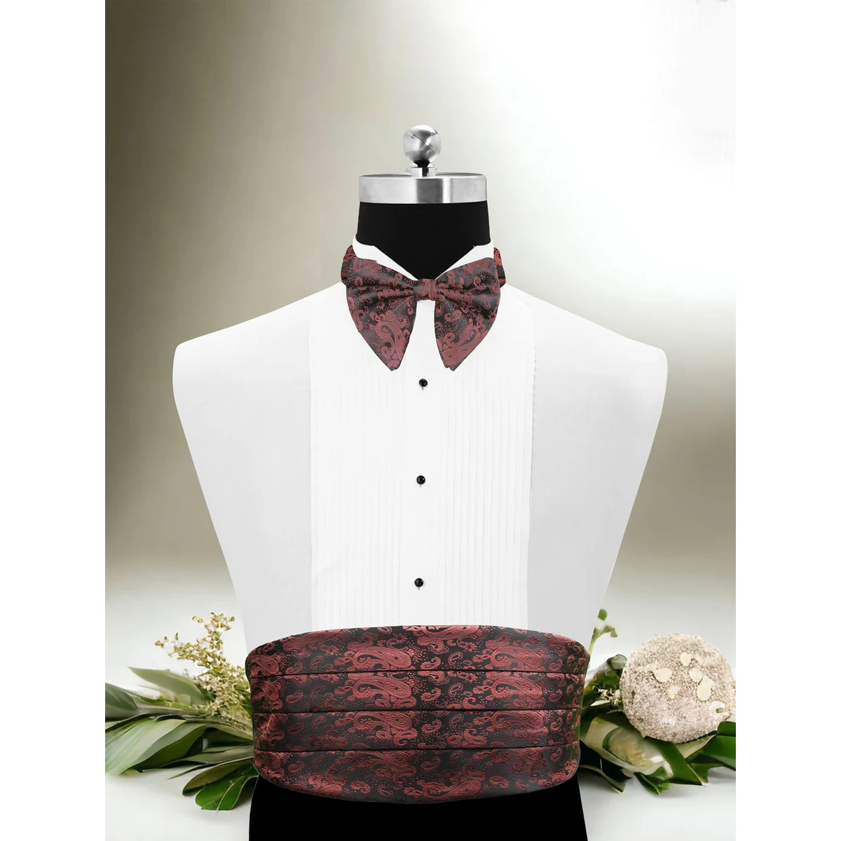 Premium Fine Elegance Black Cummerbund, Bow Tie & Pocket Square Set image 1