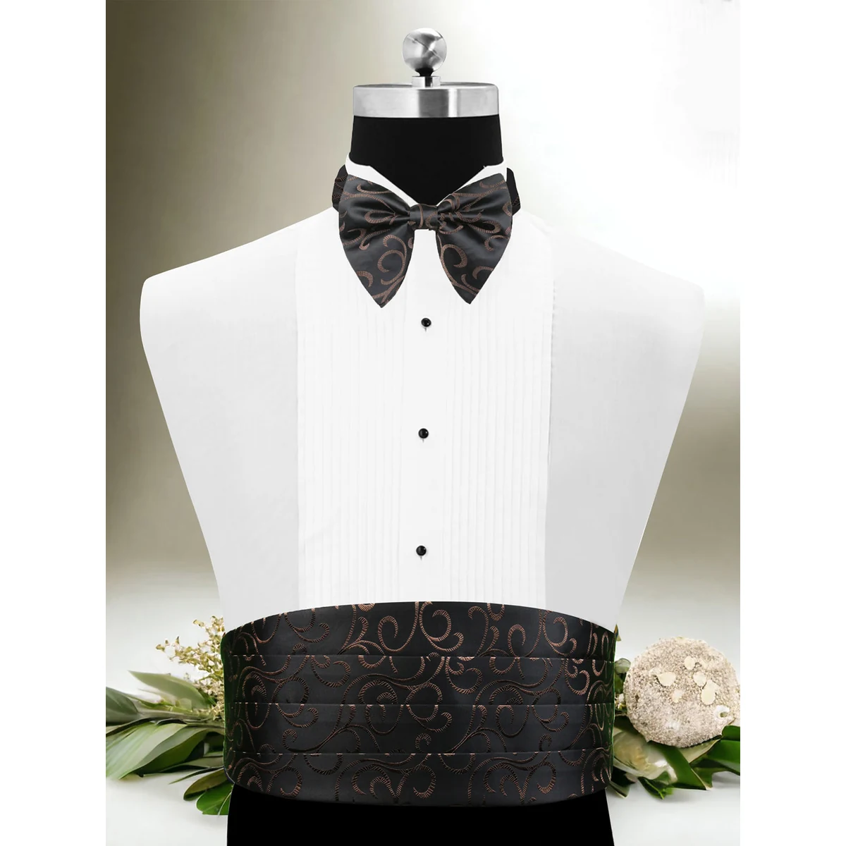Premium Ritzy Black Cummerbund, Bow Tie & Pocket Square Set