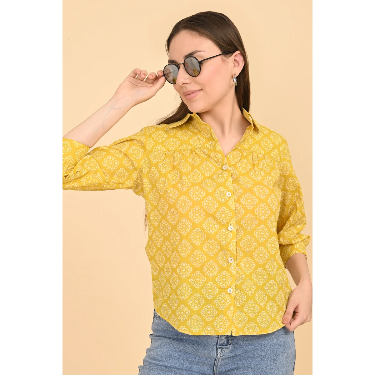 Premium Yellow Printed Cotton Top for Women image 1